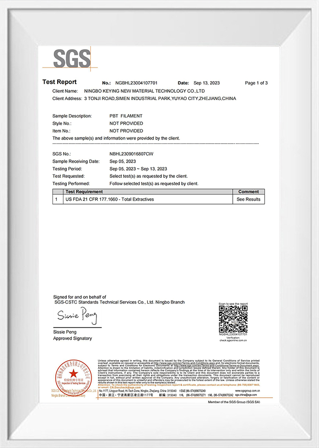 PBT Brush wire FDA-rapport